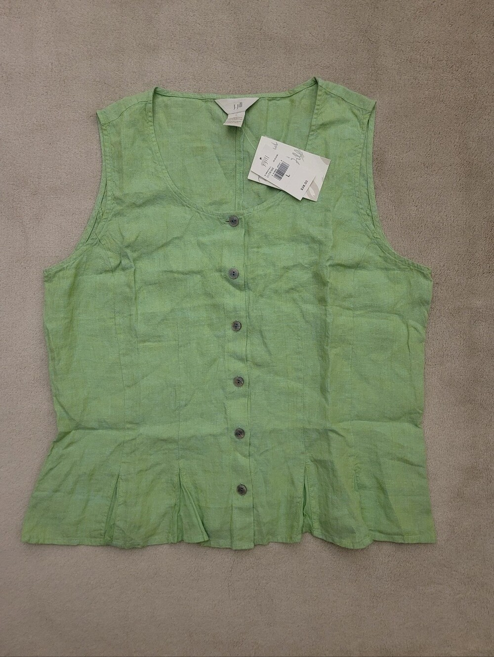 J. Jill Green Sleeveless Scoop Neck Linen Button Front Top Size Large